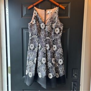 Badgley Mischka Belle Black and Cream Embroidered Dress